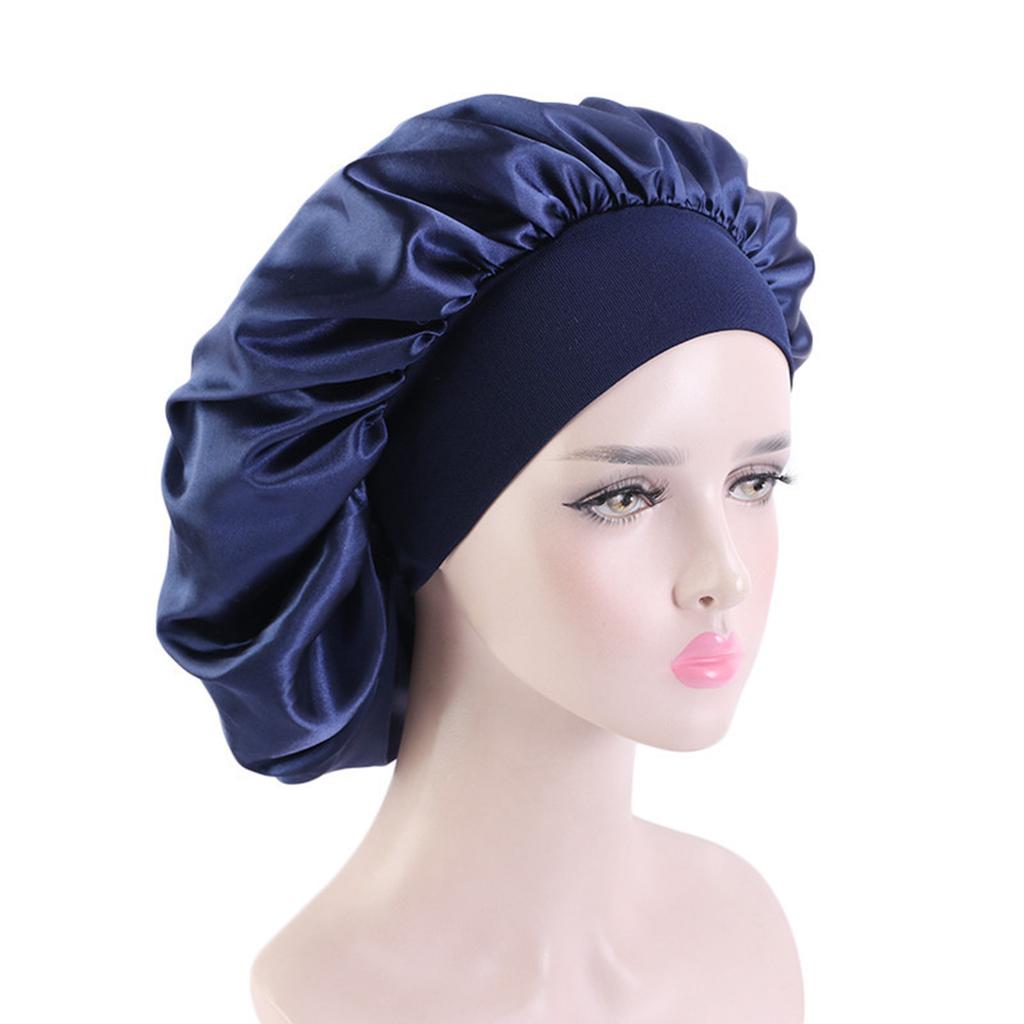 Large Brim Nightcap Sleeping Hat Satin Bonnet Wide Band Silk Sleep Cap Bathing Shower Caps for Women Curly Hair