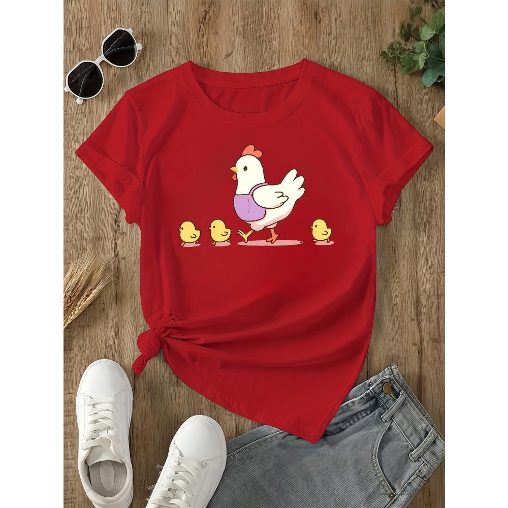 Cute Hen and Chicks T Shirt Women Short Sleeve Casual Top Funny Farm Animal Graphic Everyday Wear