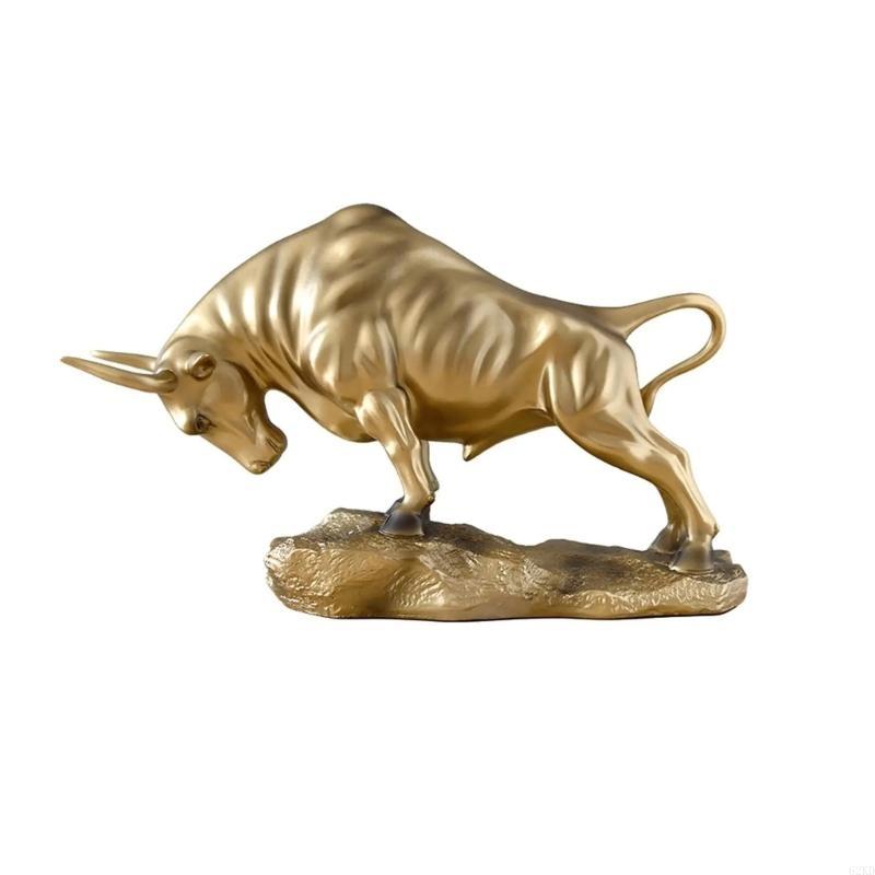 62KD Gold Cattle Figurine Cow Sculptures Gold Cow Decors Statue Figurines Desktop Ornament for Bookshelfs Cabinet Home Decors