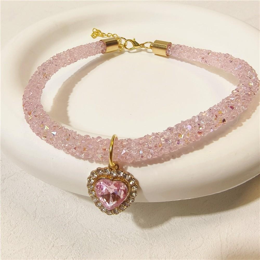 New Adjustable Crystal Dogs Collar DIY Pet Accessories Love Pendant Rhinestone Collar Pet Collar розовый