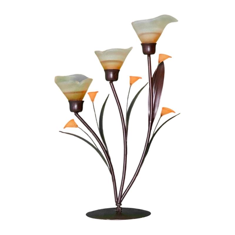 Eisenleuchter mit Glasblütenknospen Tischkerzenständer für Kamine Regal Arbeitsplatten Mittelstücke Kerzenständer