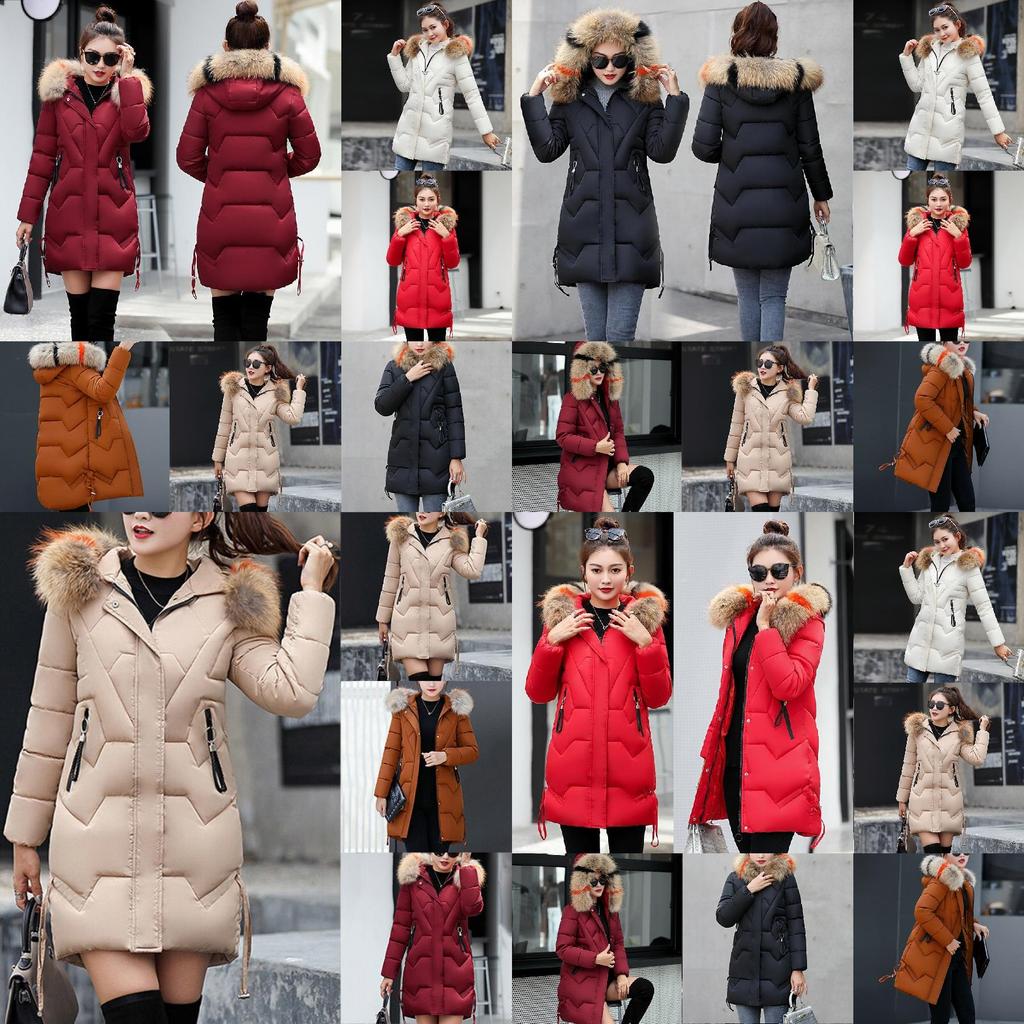 Women Slim Colorful Fur Collar Hooded Coat Jacket Parka Outwear For Ultimate Winter Warmth