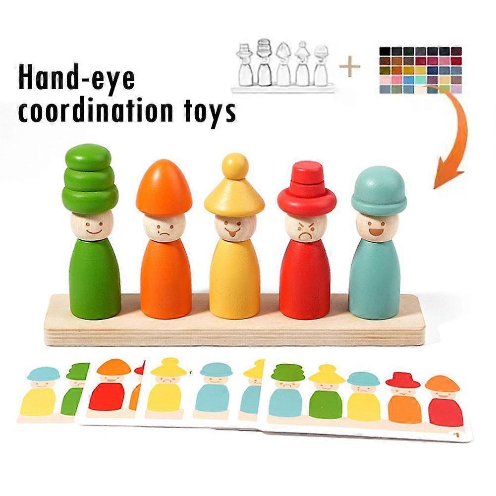 Kids Color Shape Stacked Matching Game Montessoris Wooden Toys Fine Motor Skills