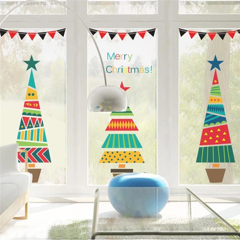 Merry Christmas Christmas Tree Stars Wall Stickers Home Decals Living Room Decorations DIY PVC Holiday Window Stickers