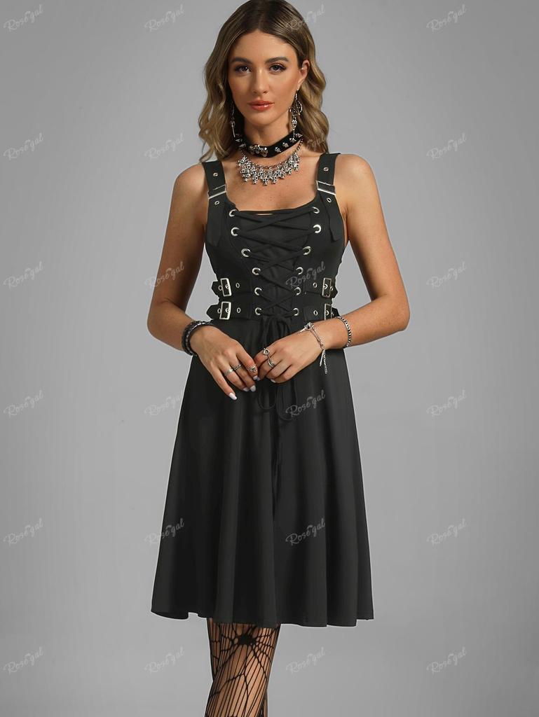 Rosegal Plus Size Lace Up Buckles A Line Ermeløs gotisk kjole