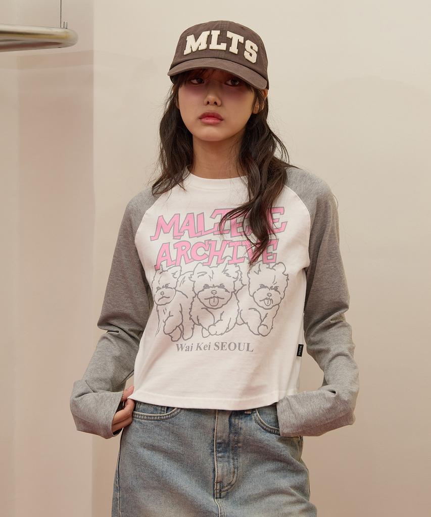 WAIKEI Maltese Archive Line Graphic Raglan Long Sleeve T-Shirt White