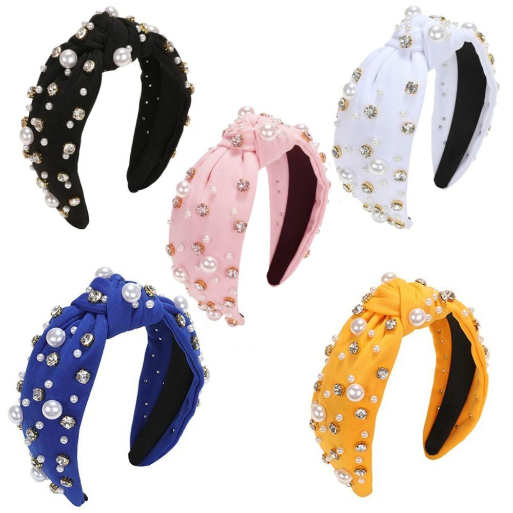 Luxury Twist Wide Edge Hairband Diamond Pearl Knotted Headband Pearl Headband  Trendy Headband