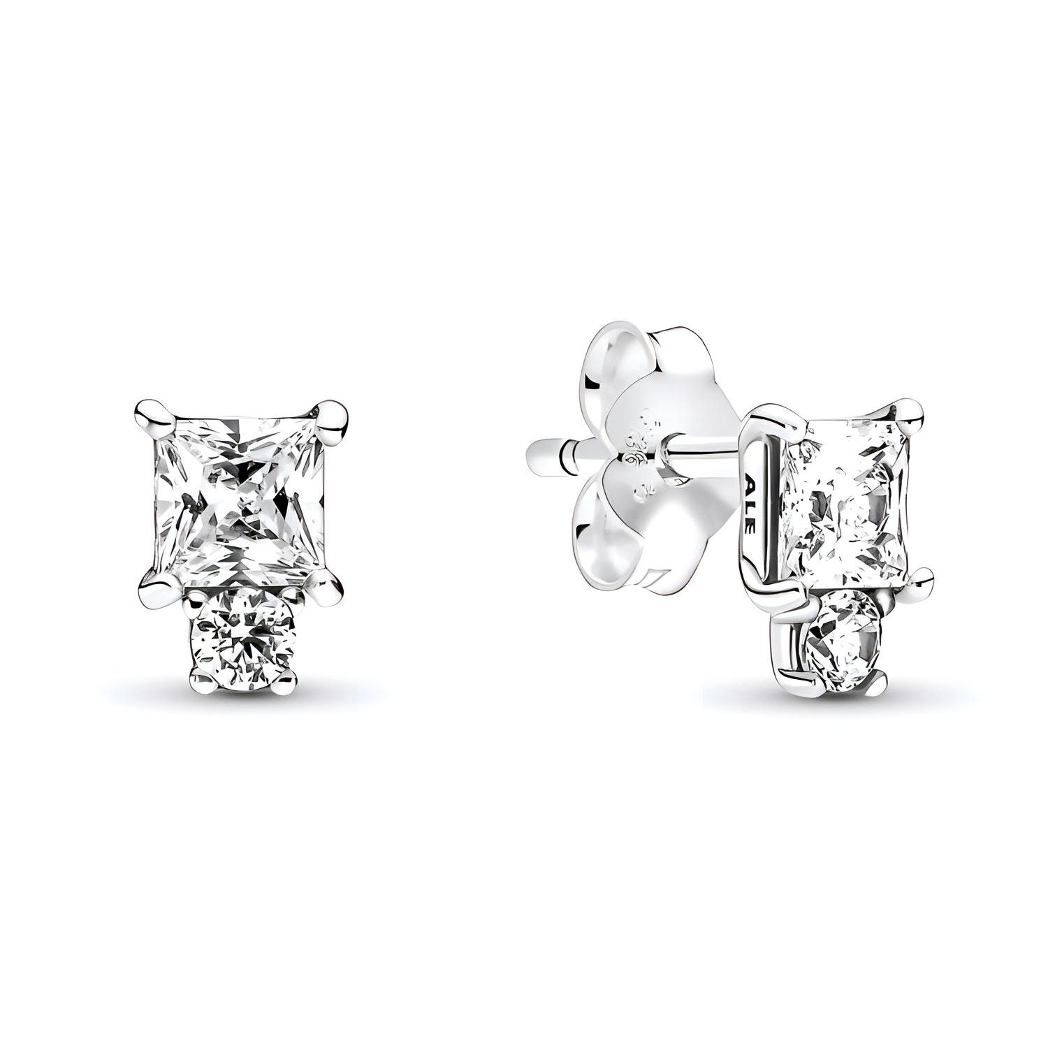 Pandora 925 Silver Shining Square Round Earrings Women earrings 290036C01 Silver,F
