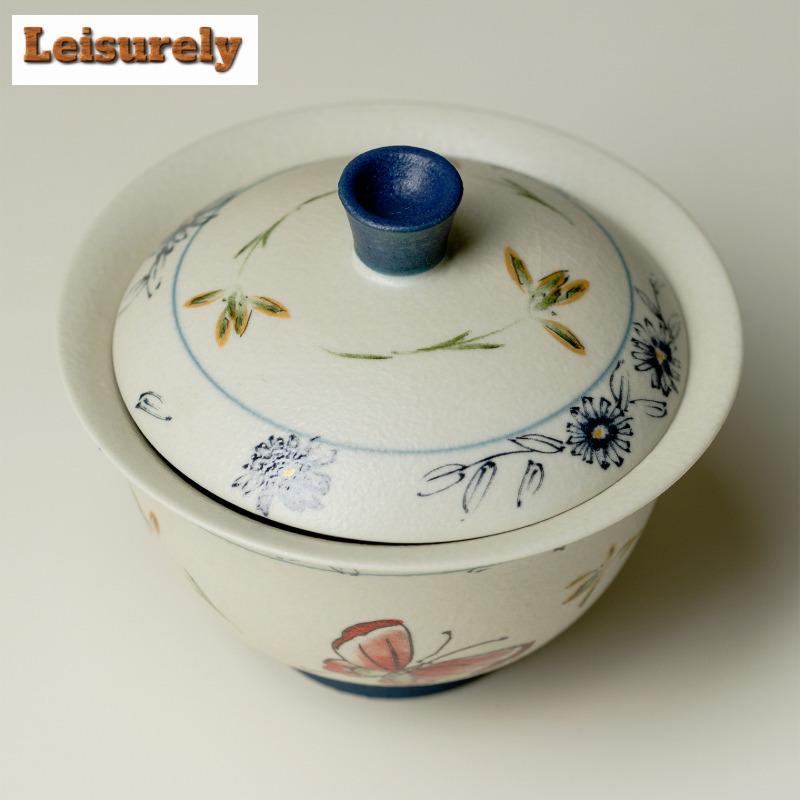 120ml Butterfly Orchid Gaiwan Vintage Tea Tureen Tea Bowl With Lid Kit Tea Brewing Cover Bowl Drinkware Accessories Collection