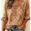 Women's Tie Keyhole Neck Blouse, White Base Tiny Pink Ditsy Floral Scroll Print, Loose Fit for Spring Summer Daily Outfits