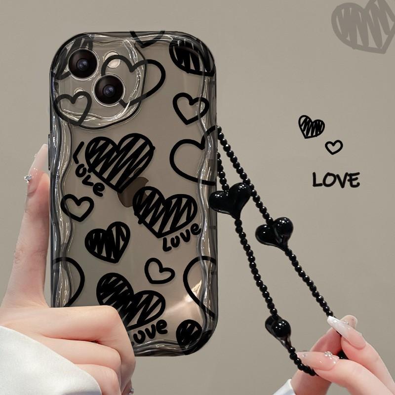 Transparent Silicone Phone Case IPhone 16 15 14 13 12 11 With Line Doodle Heart Chain Design Full Coverage Anti Drop