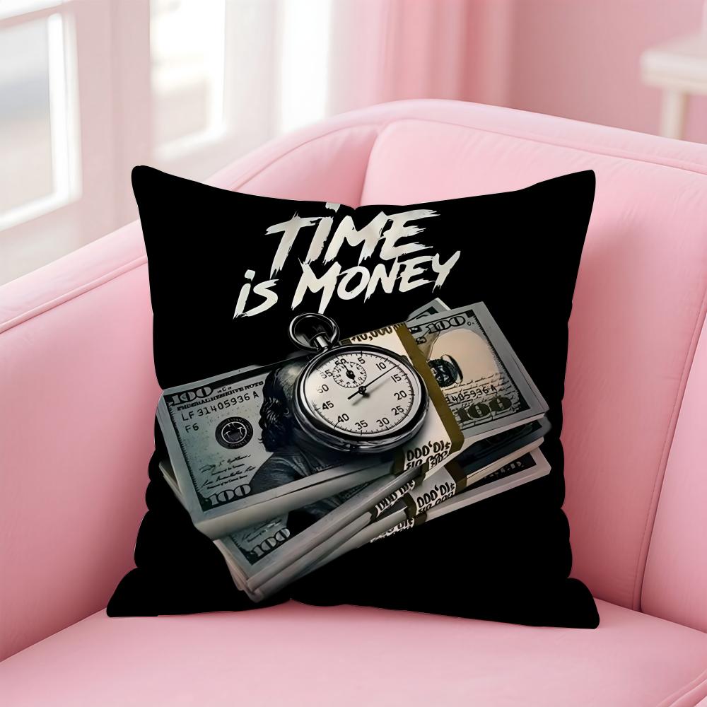 popular Time is Money Cushion Cover Comfortable Reversible Pillow Cover Ideal for Car Sofa Bedroom & Beyond