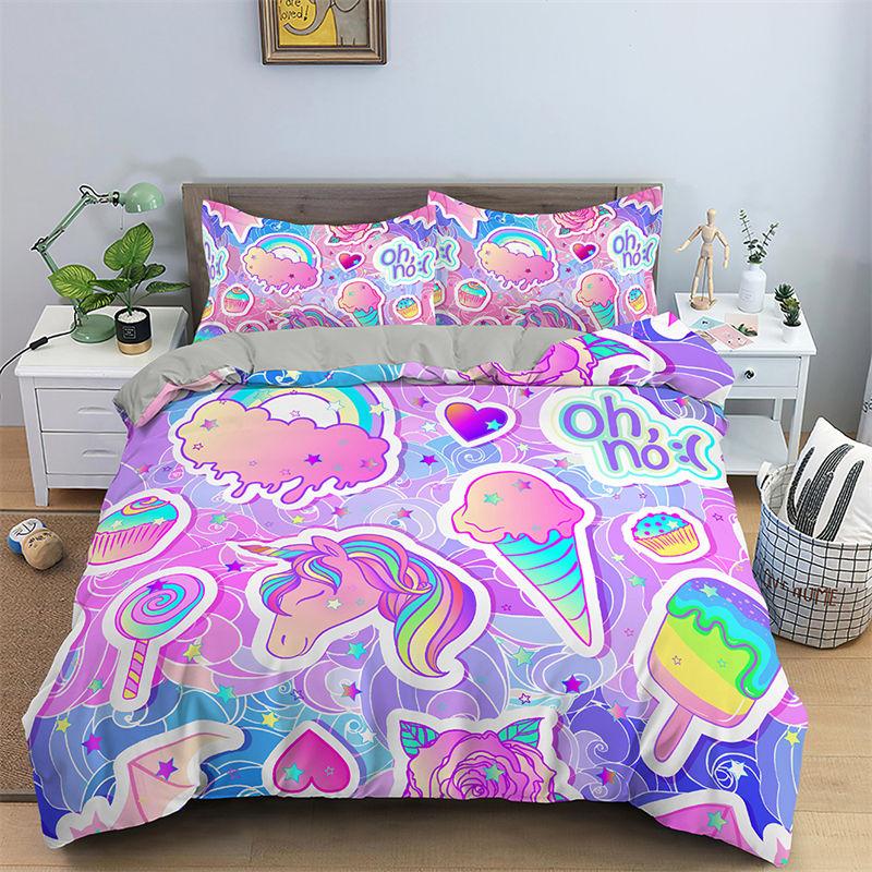 Comforter 3D Unicorn Cartoon Style Bedding Set Luxury Twin Full For Kids Boys Girls Comforter Home Textile