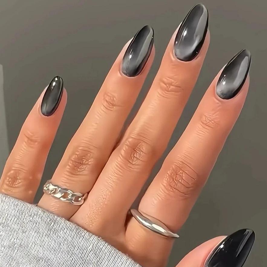 New Manicure Film Classic Fashion Simple Solid Color Ice Through Cat'S Eye Long Almond Wear Armor