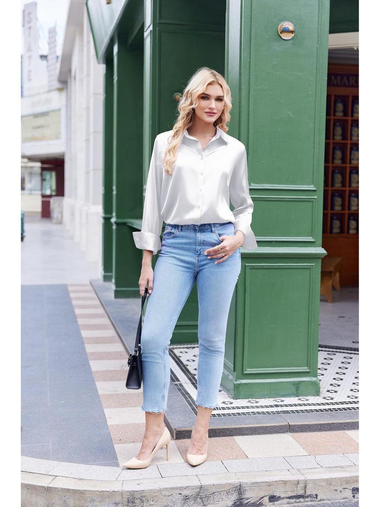 2026 Spring/Summer European & American Women's Satin Long Sleeve Button-Down Business Casual Shirt