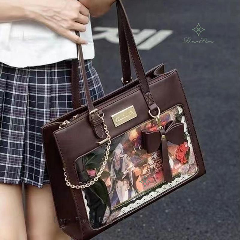 Damen Mode Schleife Ita Tasche Modische Tragetasche Süßes Mädchen Transparente Umhängetasche Lolita Umhängetasche DIY Display Abzeichen Handtaschen