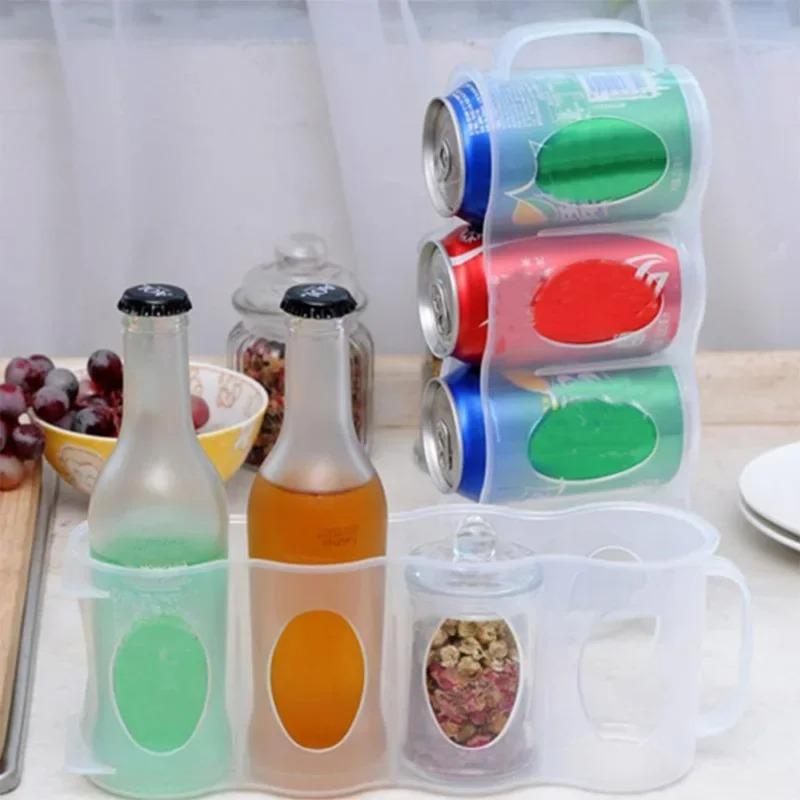 4 Holes Beer Can Organizer Fridge Soda Drink Bottle Holder Refrigeration Kitchen Storage Box Space-saving Kitchen Accessories