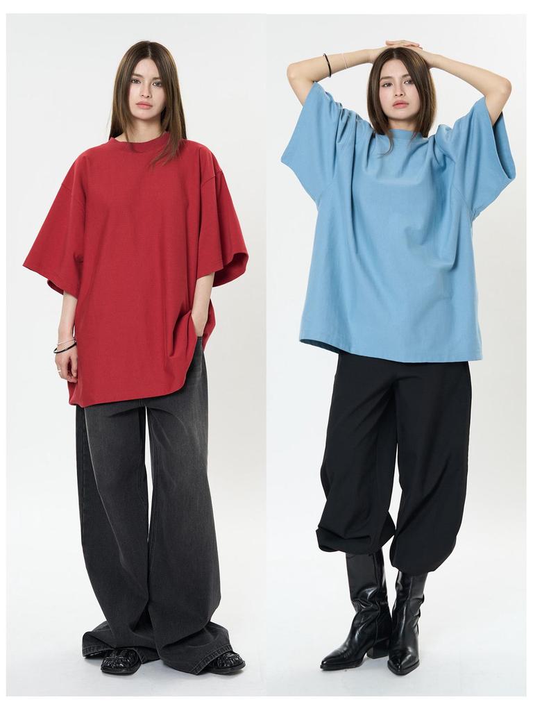 Louvre Spring Oversized Basic Solid Color Drop Shoulder T-shirt for Women