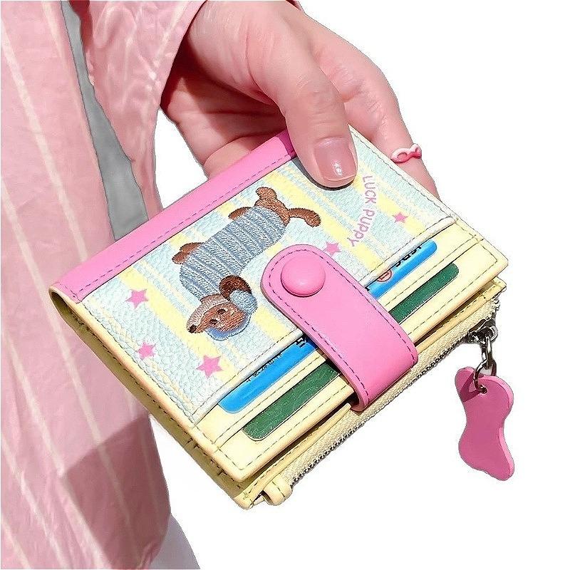 Cute Puppy Women Wallet PU Leather Short Wallet Card Holder Zipper Coin Purse Small Capacity Cute Cartoon Lady Wallet Gift