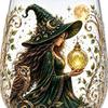 Witch Crystal Ball Stemless Glass Cup Pumpkin Moon Star Occult Fantasy Halloween Cocktail Gift Tumbler