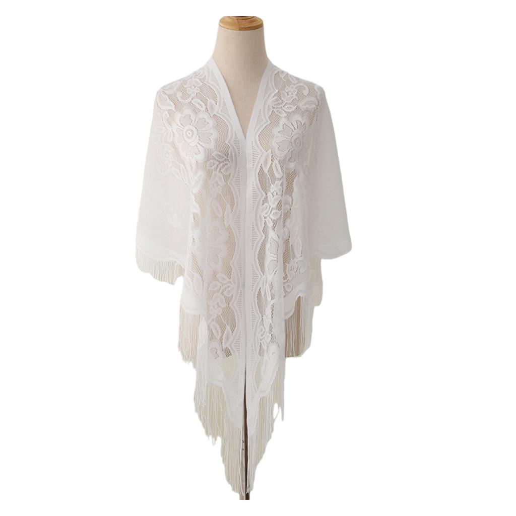 Elegant Lace Fringed Shawl Breathable Hollowout Designs Shoulder Wrap Perfect for Spring and Outdoor Activity Fashion
