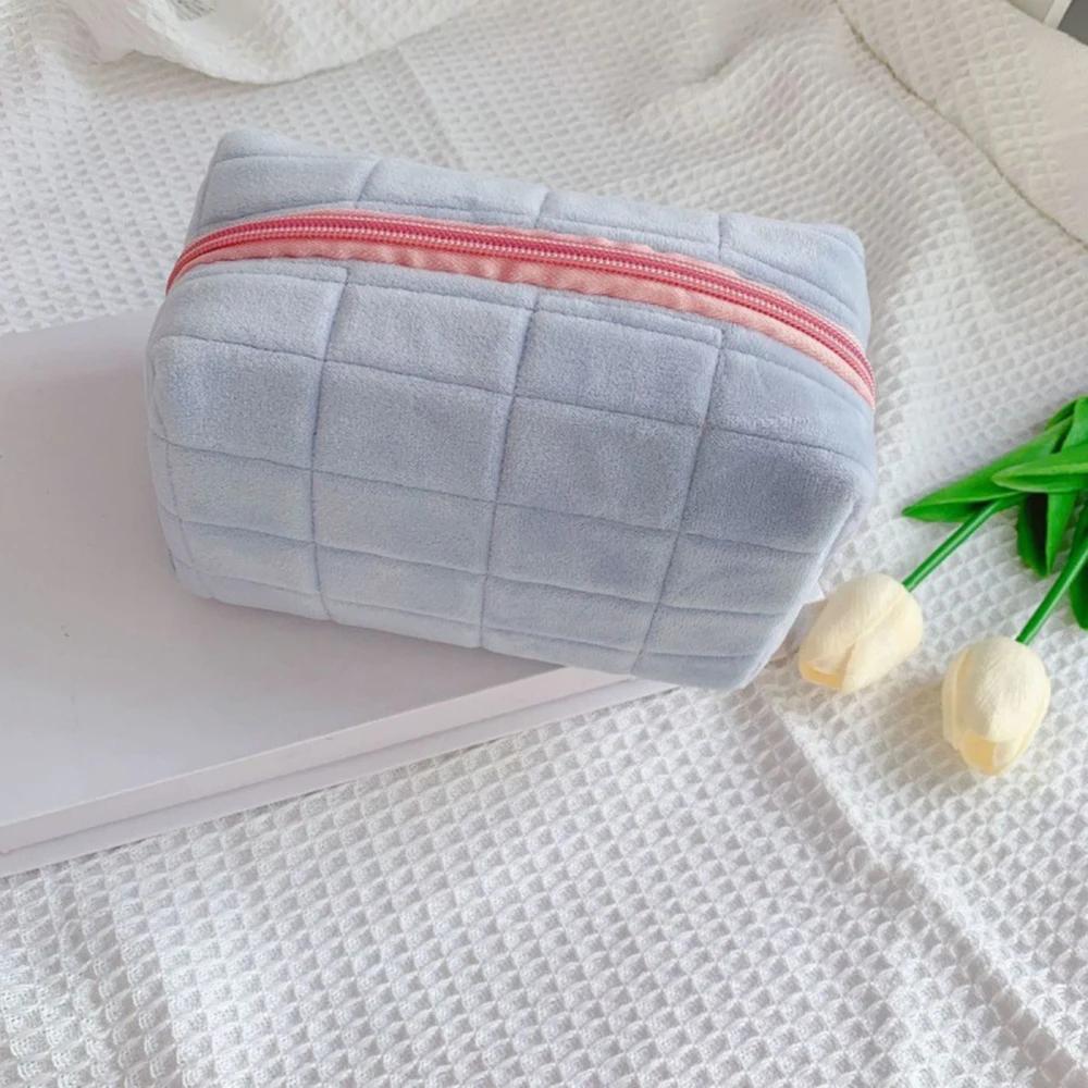 Simpatico Astuccio da Trucco in Peluche per Donne Portatile da Viaggio Piccoli Beauty Case Monocromatico con Cerniera Borsa da Toilette Pochette per il Lavaggio Borse Portaoggetti