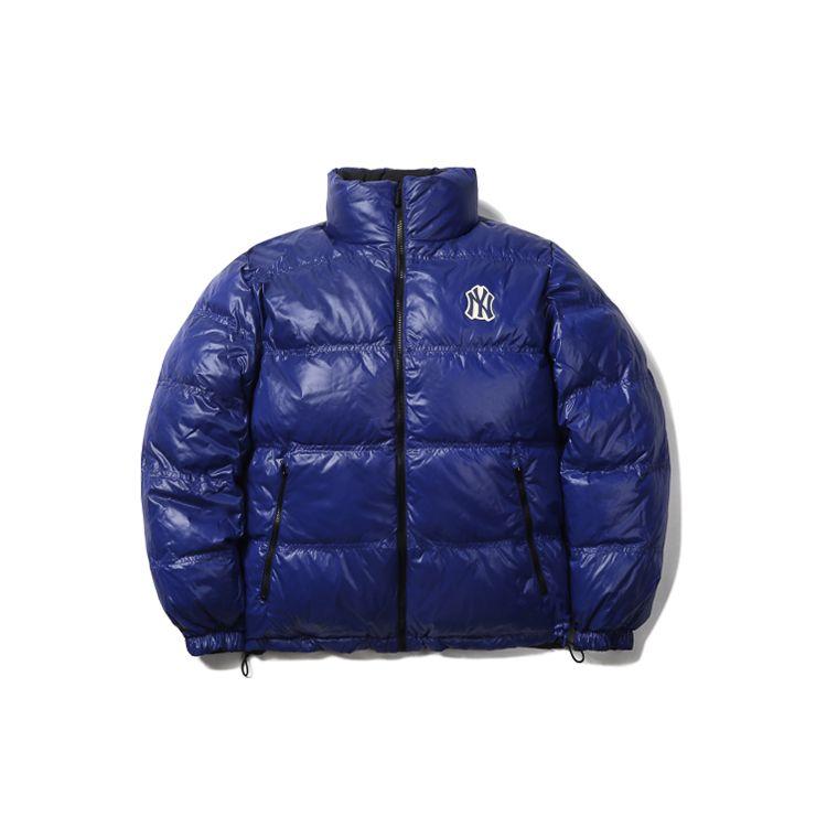MLB Solid Color Stand Collar Reversible Shiny Puffer Jacket Unisex Jackets Black 31DJ02061-50L