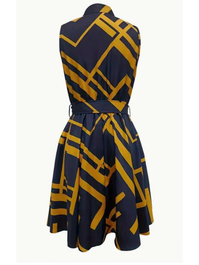 Cross-Border Sleeveless Tie-Up Print Shirt Dress for Women