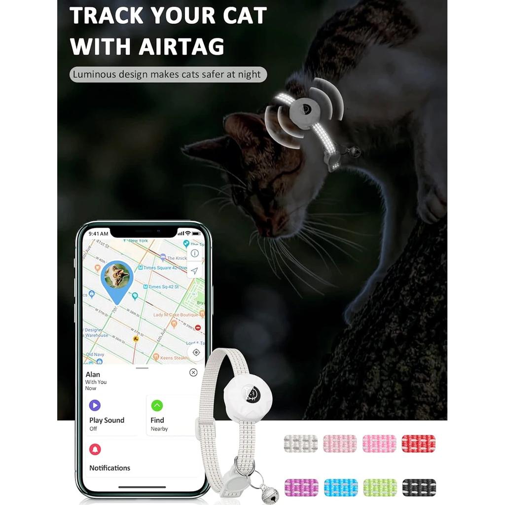 Per Collare per Gatto Apple AirTag, Collare per Animali Air Tag con Supporto AirTag e Campanellino Riflettente GPS Collare per Gattini per Ragazza Ragazzo Gatti gatos
