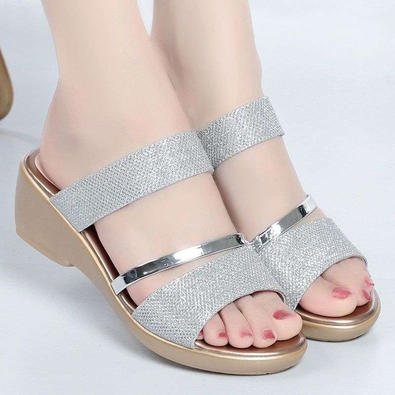 Real soft leather sandals soft platform 2025 new comfortable cool slippers mother summer versatile fashion wedge heel women's shoes