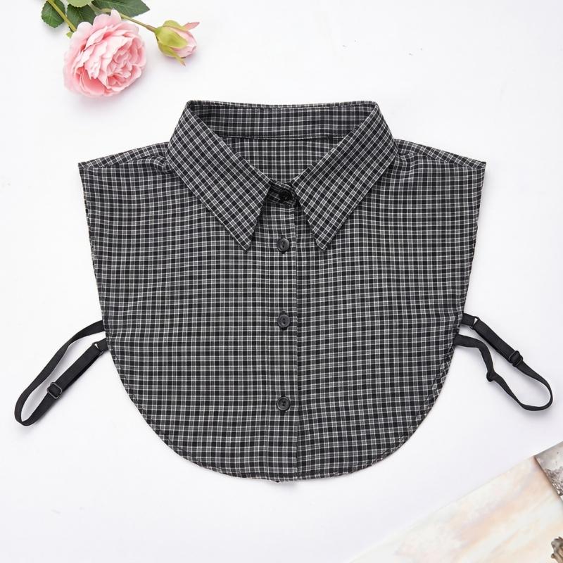 Check Pattern Detachable Faux Collar Shirt Collar Insert for Sweatshirt Layering with Pointed Collar and Front Style