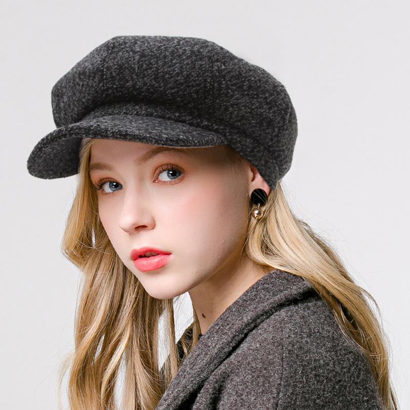 Pearl Newsboy caps Women Wool Striped Newsboy caps Flat top Visor Retro Octagonal hat