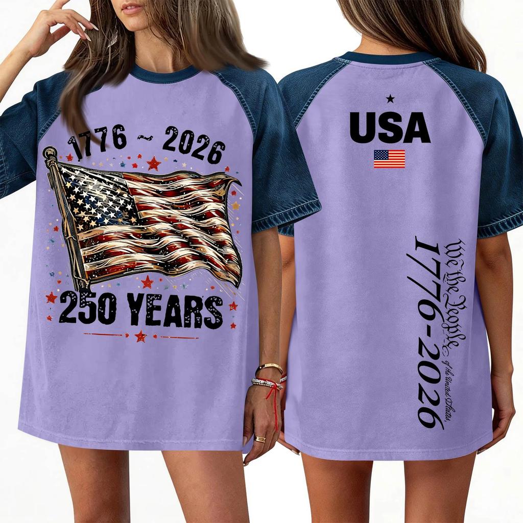 Women's Denim Patchwork Top, Casual Short-sleeved Comfortable T-shirt, Fashionable For Spring And Summer.