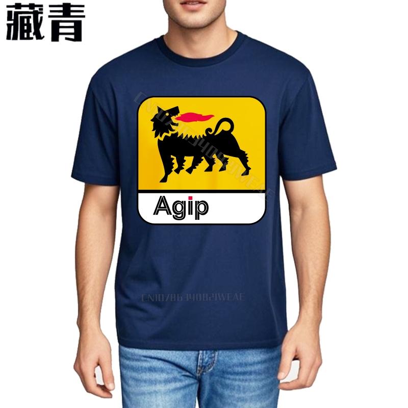 Unisexs tshirt Crew Neck Big Size Tee Shirt Agip Logo With Lion Design Brand Big Size Tee Shirt Retro Crew Neck Tshirt Daily