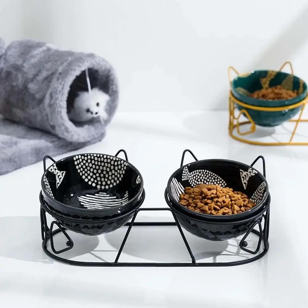 Feeder Drinker Oblique Mouth For Dog Cat Elevated Dishes Water Feeder Container Pet Feeder Bowl Pet Supplies Cat Double Bowl