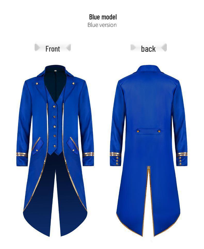 Men's Medieval Halloween Gold Trim Swallowtail Coat for Stage Performance