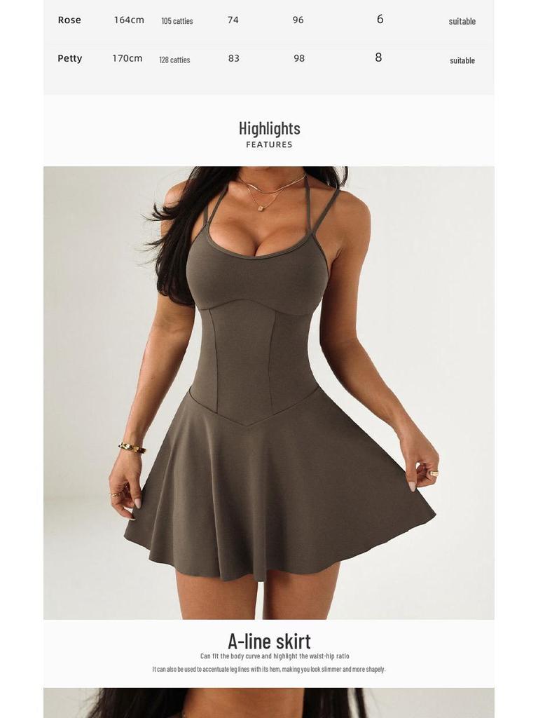 Women's Sleeveless Sports Yoga Dress with Pocket & Pleated Skirt - Anti-Exposure, Two-Piece Look for Running & Tennis