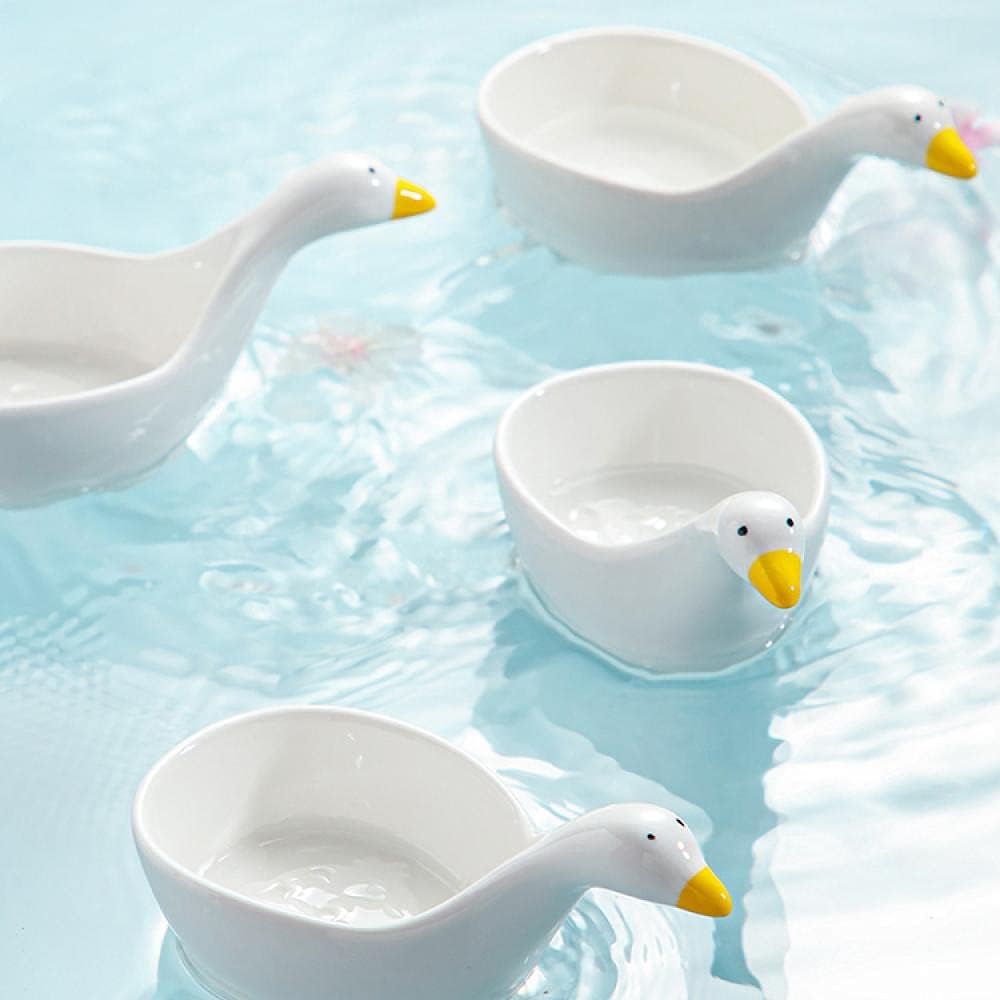 WAIT FLY 4pcs White Porcelain Sauce Dipping Bowl, 4-Inch Appetizer Plate Seasoning Dish, Stackable, Cute Duck Shape