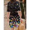 YYFS Women's Fashion Summer Spring Flower Pattern Print 1/2 Sleeves V-Neck Loose Waistline Casual Dresses