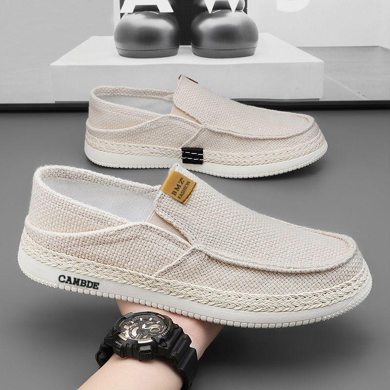 2025 New One-pedal Flat Men's Shoes Linen Fisherman Shoes Low-top Foot Casual Men's Shoes Old Beijing Cloth Shoes