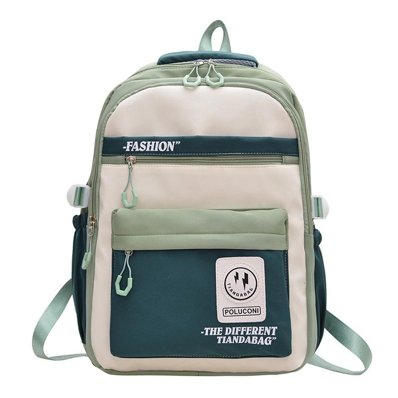 Korean Fashion Color Block Student Backpack Large Capacity Nylon Travel School Bag for Teenagers