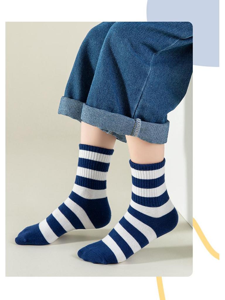 Kids' Combed Cotton Mid-Calf Socks - Trendy, Antibacterial, Deodorant, Medium-Thick for Fall/Winter Sports.