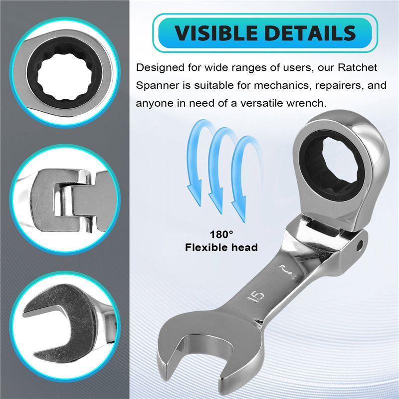 AEE2-Short Handle Ratchet Wrench With Movable Head,Quick Dual-Purpose Open End Wrench,Hardware Tool, Labor-Saving Wrench