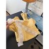Lace bow strap pullover hollowed out long-sleeved sweater women's new design knitted sweater gentle top