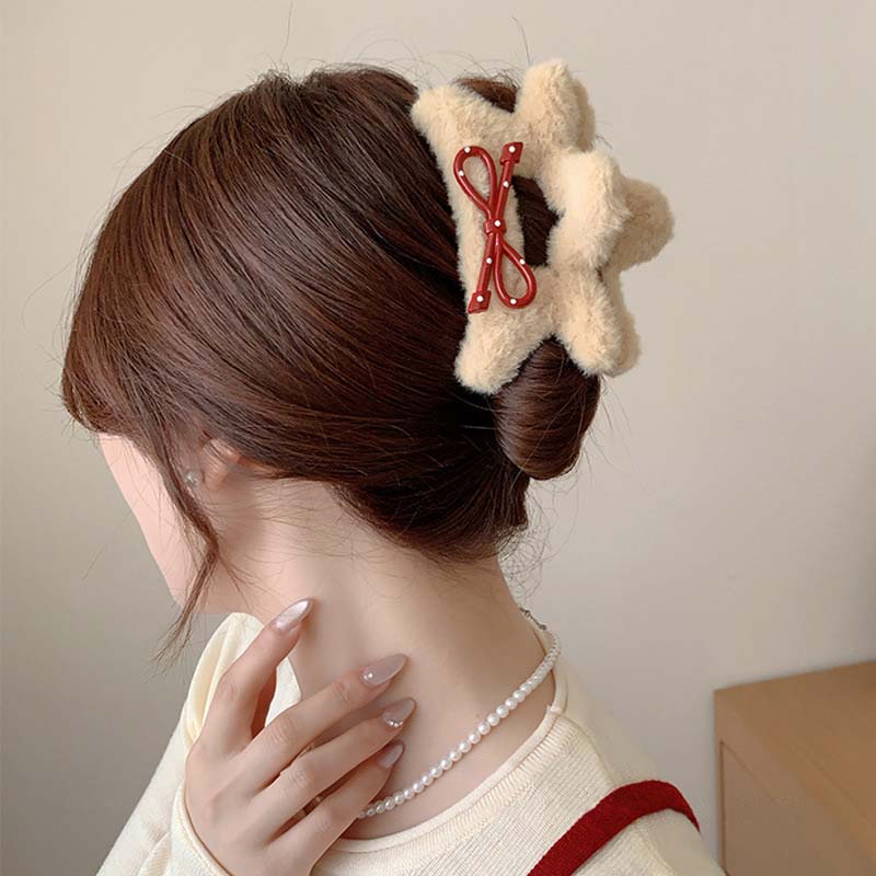New Elegant Plush Bow Hair Claw Clips for Women Girls Winter Fluffy Plush Large Shark Clamp Hair Clip Headwear Hair Accessories