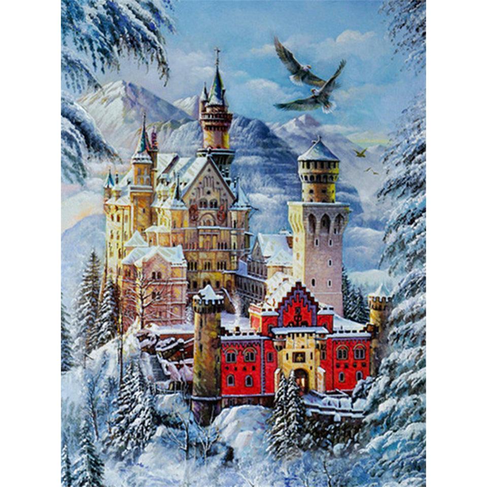 5D DIY Diamond Painting Landscape Castle Full Round Rhinestone Embroidery Cross Stitch Kit Mosaic Picture Home Decoration Gift