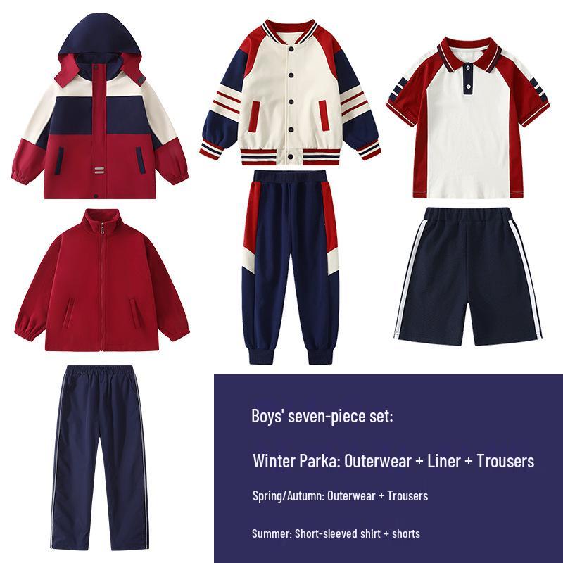 Children's Spring & Autumn Windbreaker 3-Piece School Uniform Set