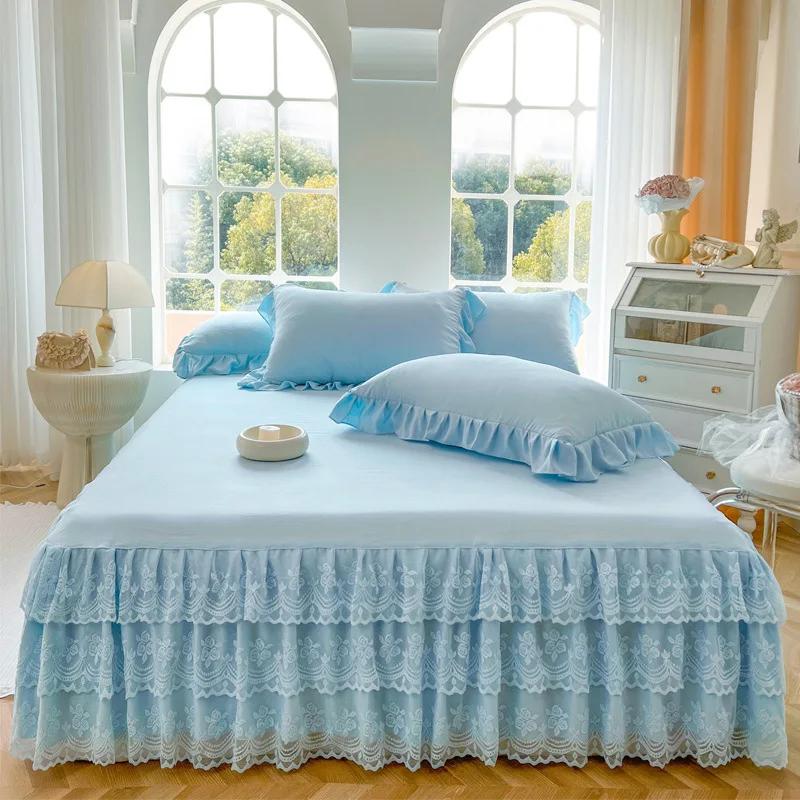 Třívrstvý krajkový přehoz na postel Sezónní univerzální přehoz na postel Jednobarevný přehoz s nařaseným okrajem Prachotěsný a protiskluzový přehoz