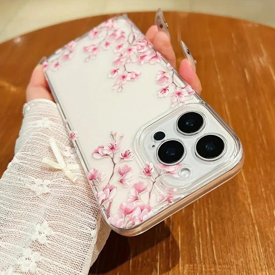 Minimalist Art Sakura Phone Case Suitable for iPhone 17 16 15 14 13 12 11 Pro/Max/Plus Anti Drop and Anti Shock Back Cover