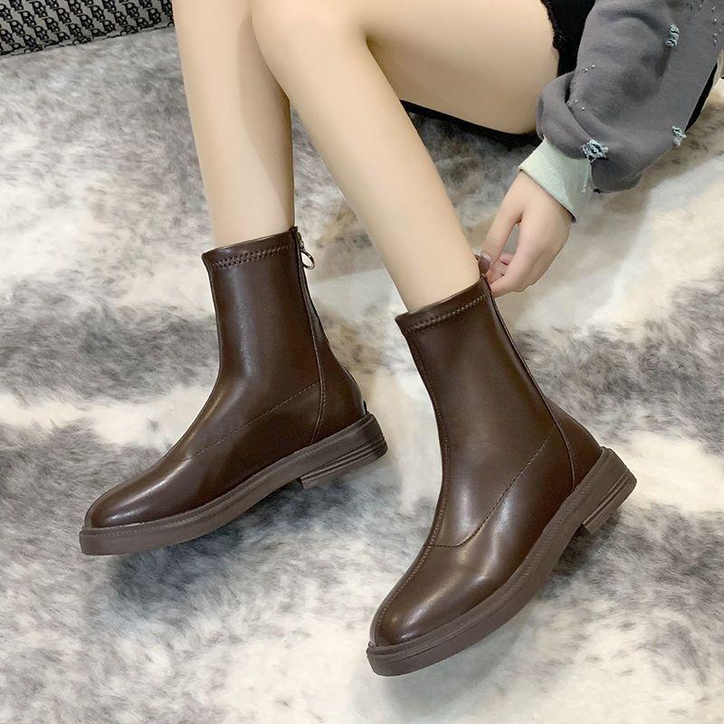 Short skinny boots retro flat boots female ins tide 2025 spring and autumn new Internet celebrity single boots soft sole Martin boots